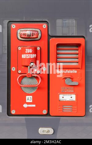 Emergency brake on a train station in Vienna, Austria Stock Photo