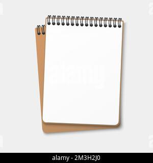A notebook with a horizontal spring coil lies on top of another notebook. Notepad with a white sheet. Vector illustration isolated on white background Stock Vector