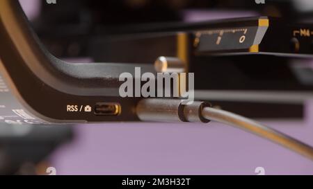 Connectors in the TV. Action.Various connectors for flash drives and chargers taken on camera close-up. High quality 4k footage Stock Photo