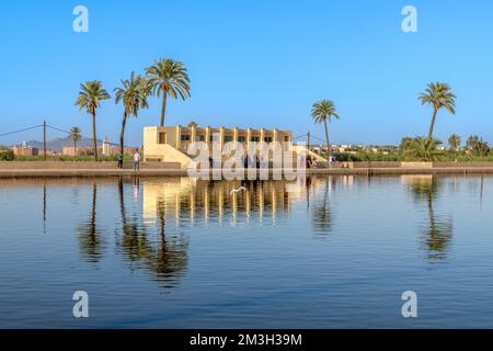 Menara Gardens - a historic public garden and orchard in Marrakech, Morocco. Established in 12th century by the Almohad Caliphate ruler Abd al-Mu'min. Stock Photo