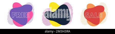 Bubble talk phrases. Online chat clouds with words such as free, Friday and sale. Stock Vector