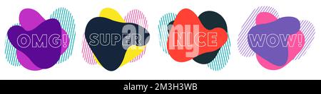 Bubble talk phrases. Online chat clouds with words such as OMG, SUPER and WOW. Stock Vector
