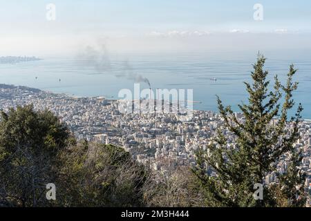 View of Jounieh Bay and Mediterranean sea from Harissa, Beirut, Lebanon Stock Photo