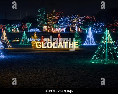 Festive Waterfront Christmas Lights at the Olathe Kansas Community Center Stock Photo