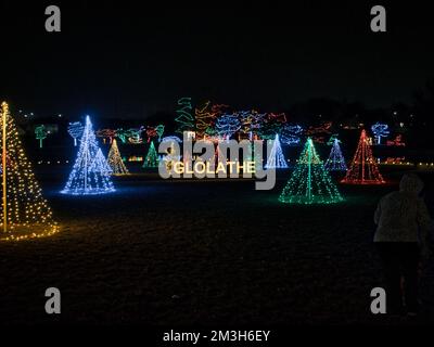 Festive Waterfront Christmas Lights at the Olathe Kansas Community Center Stock Photo