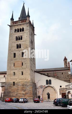 Susa, Piedmont, Italy -10-22-2022- The tower bell of the cathedral of San Giusto. Stock Photo