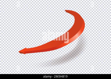 Abstract Curved Red Arrow. Market movements creative concept charts, infographics. Red curve arrow of trend on transparent. Trading stock news impulse Stock Vector