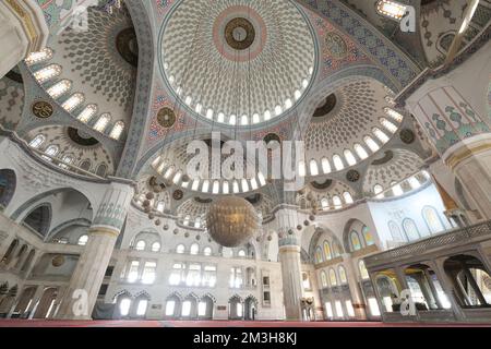 The interior of Kocatepe Mosque the largest mosque in Ankara, Turkey. Stock Photo