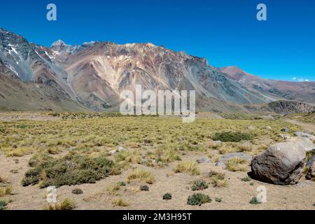 Landscape at Paso Vergara - crossing the border from Chile to Argentina while traveling South America Stock Photo