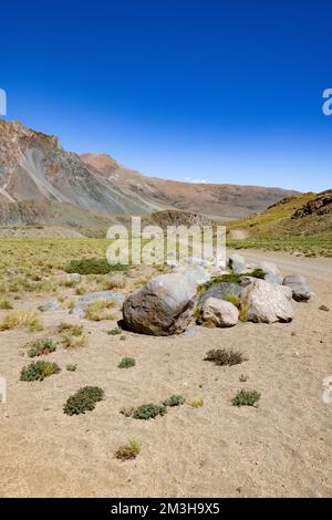 Landscape at Paso Vergara - crossing the border from Chile to Argentina while traveling South America Stock Photo