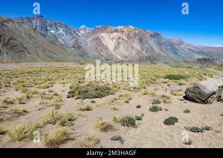 Landscape at Paso Vergara - crossing the border from Chile to Argentina while traveling South America Stock Photo