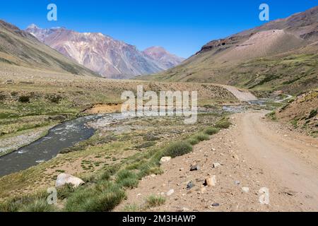 Landscape at Paso Vergara - crossing the border from Chile to Argentina while traveling South America Stock Photo