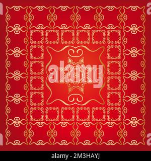 gold decorating frame, square shape ornament, packaging pattern. Vector illustration Stock Vector