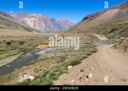 Landscape at Paso Vergara - crossing the border from Chile to Argentina while traveling South America Stock Photo