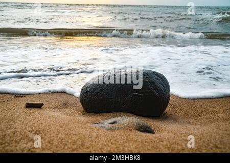 A Rock in Carita Beach Banten Indonesia With Little Seaside