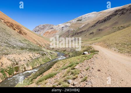 Landscape at Paso Vergara - crossing the border from Chile to Argentina while traveling South America Stock Photo