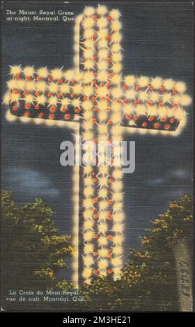 The Mount Royal Cross at night, Montreal, Que. - La Croix du Mont-Royal vue de nuit, Montréal, Qué. , Crosses, Night, Tichnor Brothers Collection, postcards of the United States Stock Photo