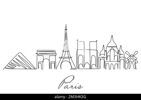 One line drawing of the Paris city skyline. Simple modern minimalistic style vector Stock Vector