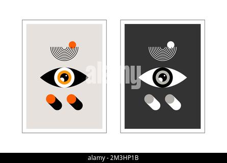 Bauhaus eye. Two abstract vertical posters. Stock Vector