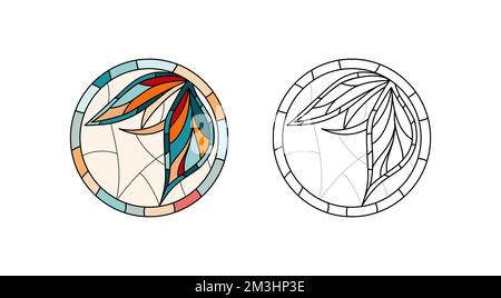 Stained Church glass worksheet for drawing. Stock Vector