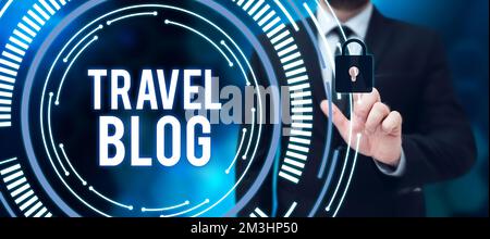 Sign displaying Travel Blog. Conceptual photo Sharing thoughts and experiences of the places around the world Stock Photo