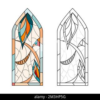 Stained Church glass worksheet for drawing. Stock Vector