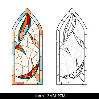 Stained Church glass painting. Two vertical frames. Stock Vector