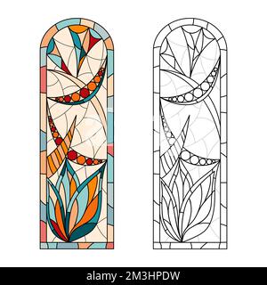 Stained Church glass worksheet for drawing. Stock Vector