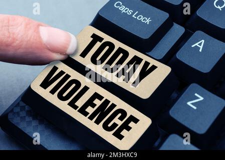 Conceptual display Violence. Word Written on the use of physical force to injure, abuse, damage or destroy Stock Photo