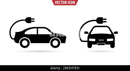 Electric car icon. Front and side view car. Transport concept. Isolated vector illustration. Stock Vector