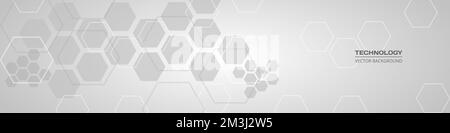 Abstract hexagonal medical soft grey horizontal banner. Technology abstract wide background with hexagonal elements. Innovation medicine, science Stock Vector