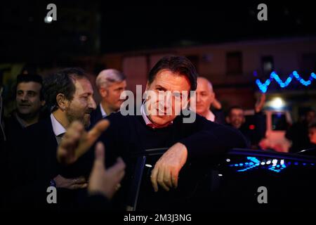 Palermo, Sicily, Italy. 15th Dec, 2022. GIUSEPPE CONTE, ex Italian Premier and current President of Movimento 5 Stelle party, visits the neighbourhood of Danissini, in Palermo. During his visit he meets Mauro Billetta, parish priest of the neigbourhood and his Franciscan community. (Credit Image: © Victoria Herranz/ZUMA Press Wire) Credit: ZUMA Press, Inc./Alamy Live News Stock Photo