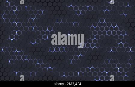 Dark technology hexagonal vector background. Abstract light energy flashes under hexagon in dark technology modern futuristic background vector Stock Vector