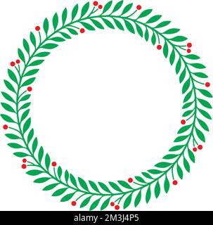 Christmas Holly Wreath Color. Vector Illustration. New Year Icon. Stock Vector