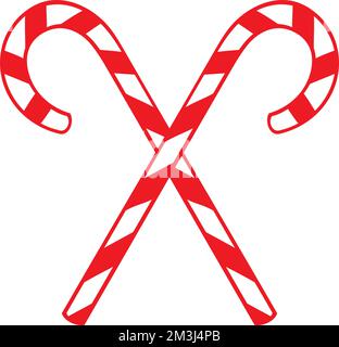 Crossed Christmas Stripped Candy Cane Vector Illustration. Sugary Sweets. New Year Icon. Stock Vector