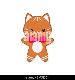 Cat shaped gingerbread cookie  Stock Vector