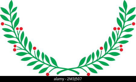 Christmas Holly Wreath Color. Vector Illustration. New Year Icon. Stock Vector