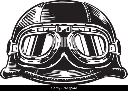 Motorcycle Helmet with Goggles. Motorbike Vintage Icon. Old-style Retro Design. Vector Illustration. Stock Vector