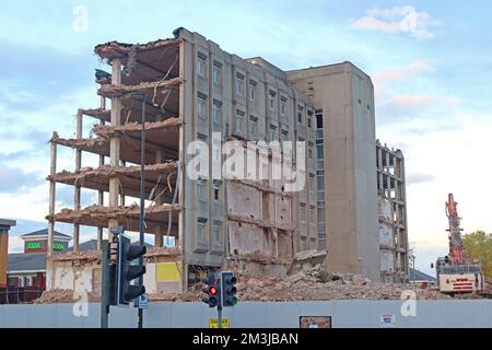 New Town House demolition, for remodelling of Cockhedge area, Buttermarket Street, Warrington, Cheshire, England, UK, WA1 Stock Photo