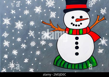 Cute snowman vector illustration. Winter cartoon design. Christmas  character. Happy kawaii snow for december. Merry christmas greeting card.  Isolated drawing with carrot nose, a hat and a scarf. 14375014 Vector Art at