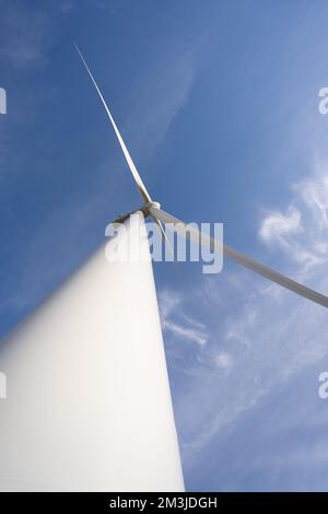 Close up view of the turbine of an eolic energy generator windmill. Stock Photo