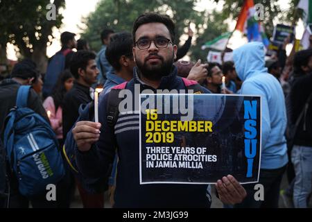 New Delhi, India. 15th Dec, 2022. Students demonstrate on the third anniversary of police action in 2019 at Jamia Millia Islamia. (Photo by Shivam Khanna/Pacific Press) Credit: Pacific Press Media Production Corp./Alamy Live News Stock Photo