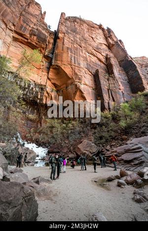 Various colors, textures, scenery and rock formations among the Zion National Park landscapes in the American southwest in the state of Utah. Stock Photo