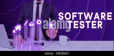 Sign displaying Software Tester. Business overview implemented to protect software against malicious attack Stock Photo