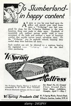 Advert for Vi-spring Mattress 1931 Stock Photo