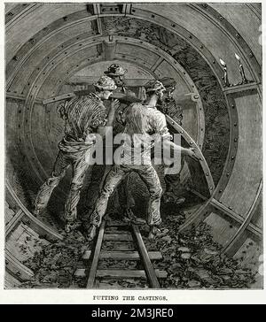 Construction of Barlow's Tower Tunnel under the Thames 1869 Stock Photo