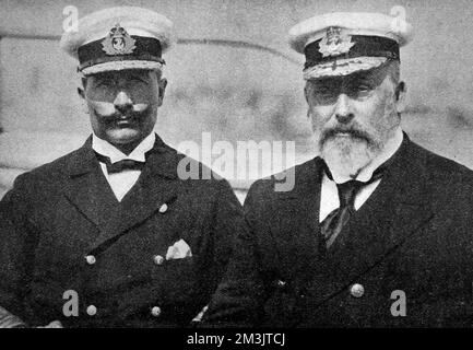 Edward VII (1841 - 1910) with his nephew, Kaiser Wilhelm II (1859 - 1941), Emperor of Germany in 1904. Stock Photo