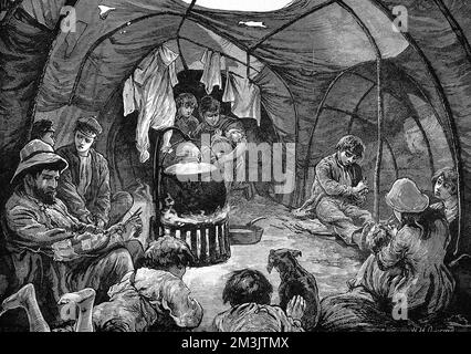 Sketches of Gypsy life: inside a tent on Mitcham Common. Stock Photo