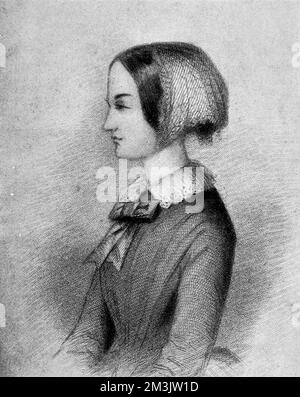 Florence Nightingale (1820 - 1910) was born in Italy. She moved to England with her wealthy family and was educated at home by her father. Although it was not deemed suitable for ladies of Florence's social standing to become nurses, she believed that it was God's chosen path for her. She trained in Kaiserswerth, near Dusseldorf and then returned to England to take a post at a Harley Street surgery.   She was sent along with 38 nurses to the Barrack Hospital in Scutari to assist with medical support. As she cared for the troops she gained much repect, writing letters home on the soldiers' b Stock Photo