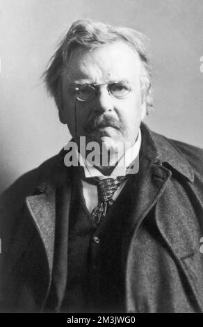 Gilbert Keith Chesterton (1874 - 1936), English author, journalist and essayist. Chesterton was the author of some 63 books by the time of his death including biographies of Robert Browning, Robert Louis Stevenson, and, after his conversion to Catholicism in 1922, St. Francis of Assisi and St. Thomas Aquinas. He was a regular contributor to the Illustrated London News from  until his death in 1936.     Date: 1900 Stock Photo